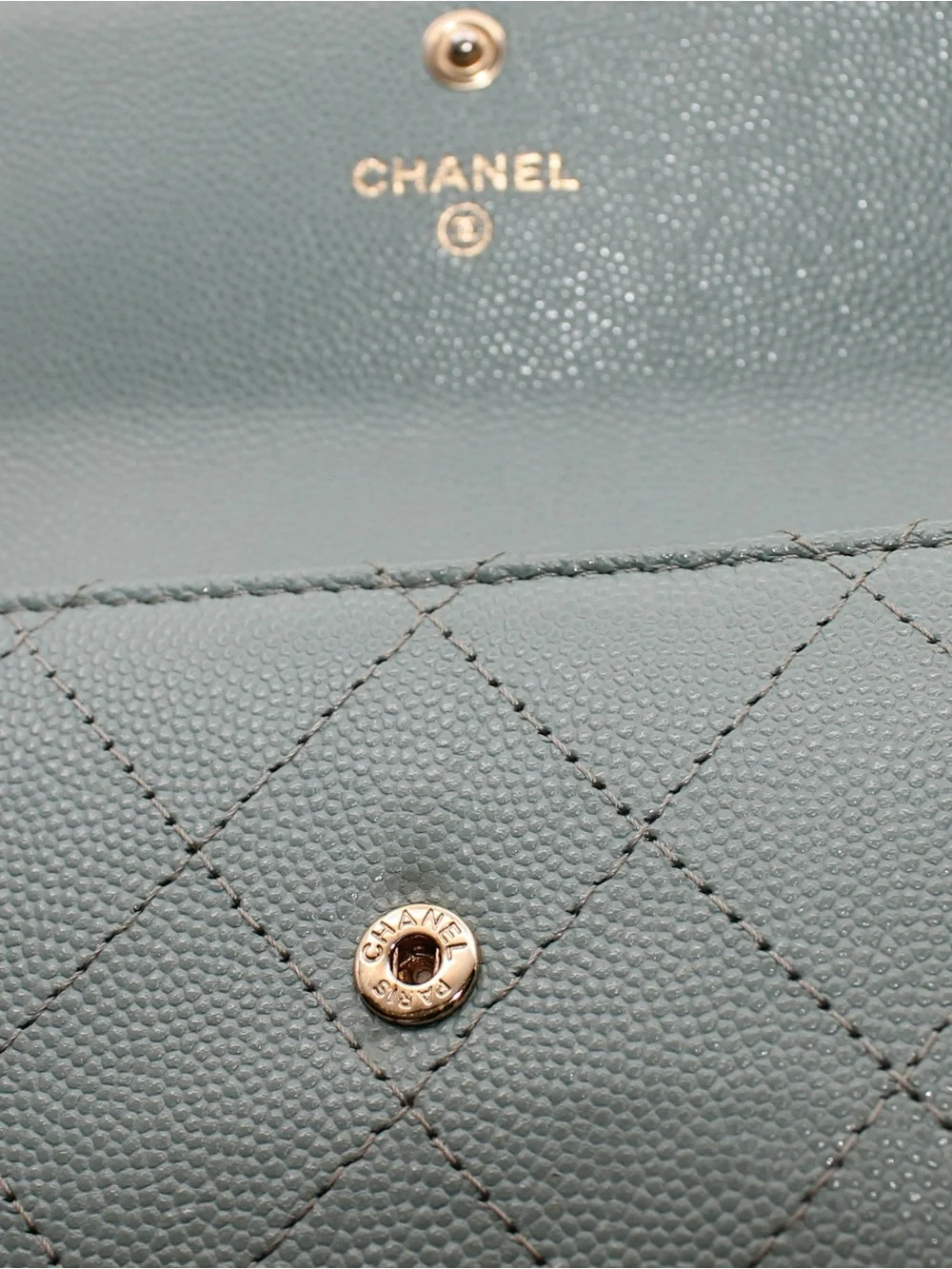 CHANEL Quilted Caviar Leather Wallet in Deep Teal with Gold CC